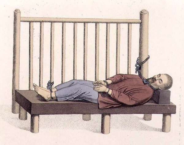 Szoros elzárás, 18. tábla a "The Punishments of China" című könyvből, metszette J. Dadley. alkotó: Major George Henry Mason