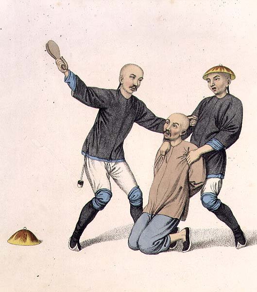 Punishing a Boatman, 7. tábla a "The Punishments of China"-ból, J. Dadley metszet alkotó: Major George Henry Mason