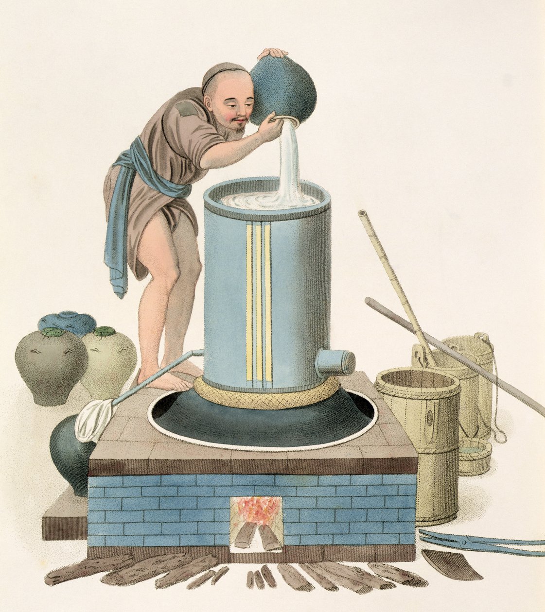 Egy szeszfőző, 24. tábla a "The Costume of China" című könyvből, metszet: J. Dadley, 1800. alkotó: Major George Henry Mason