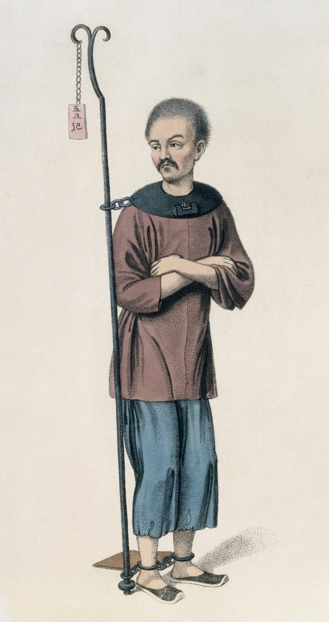 Egy vasrúdhoz láncolt gonosztevő, 12. lemez a „Kína büntetéseiből”, J. Dadley metszet, 1804 alkotó: Major George Henry Mason