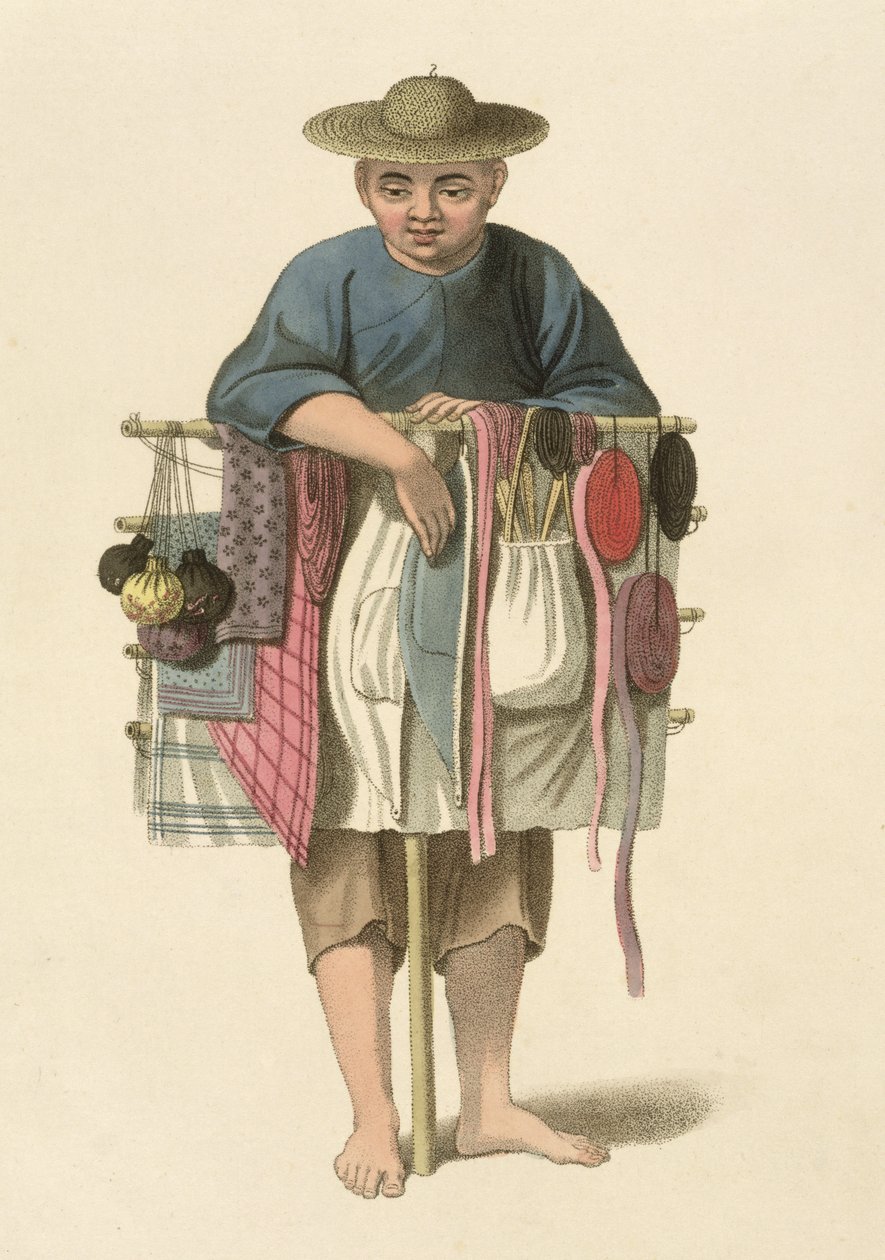 Egy házaló, 17. tábla a "The Costume of China" című könyvből, metszet: J. Dadley, 1800. alkotó: Major George Henry Mason