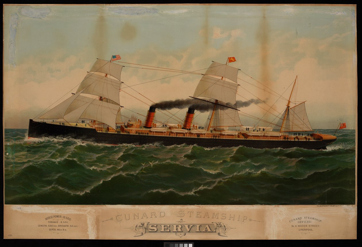 Cunard gőzhajó Servia... (kromolitográfia) alkotó: Major and Knapp Sarony
