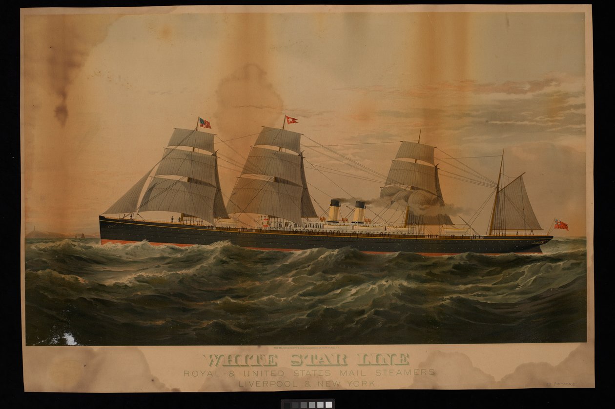 White Star Line Royal  United States Mail Steamers Liverpool  New York Britannic (kromolitográfia) alkotó: Major and Knapp Sarony