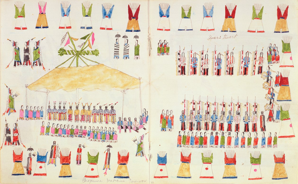 Medve Szíve. Cheyenne Medicine pow-wow, egy vázlatkönyvből, amelyet Fort Marionban, St Augustine-ban, Floridában készítettek, 1877 alkotó: Making Medicine