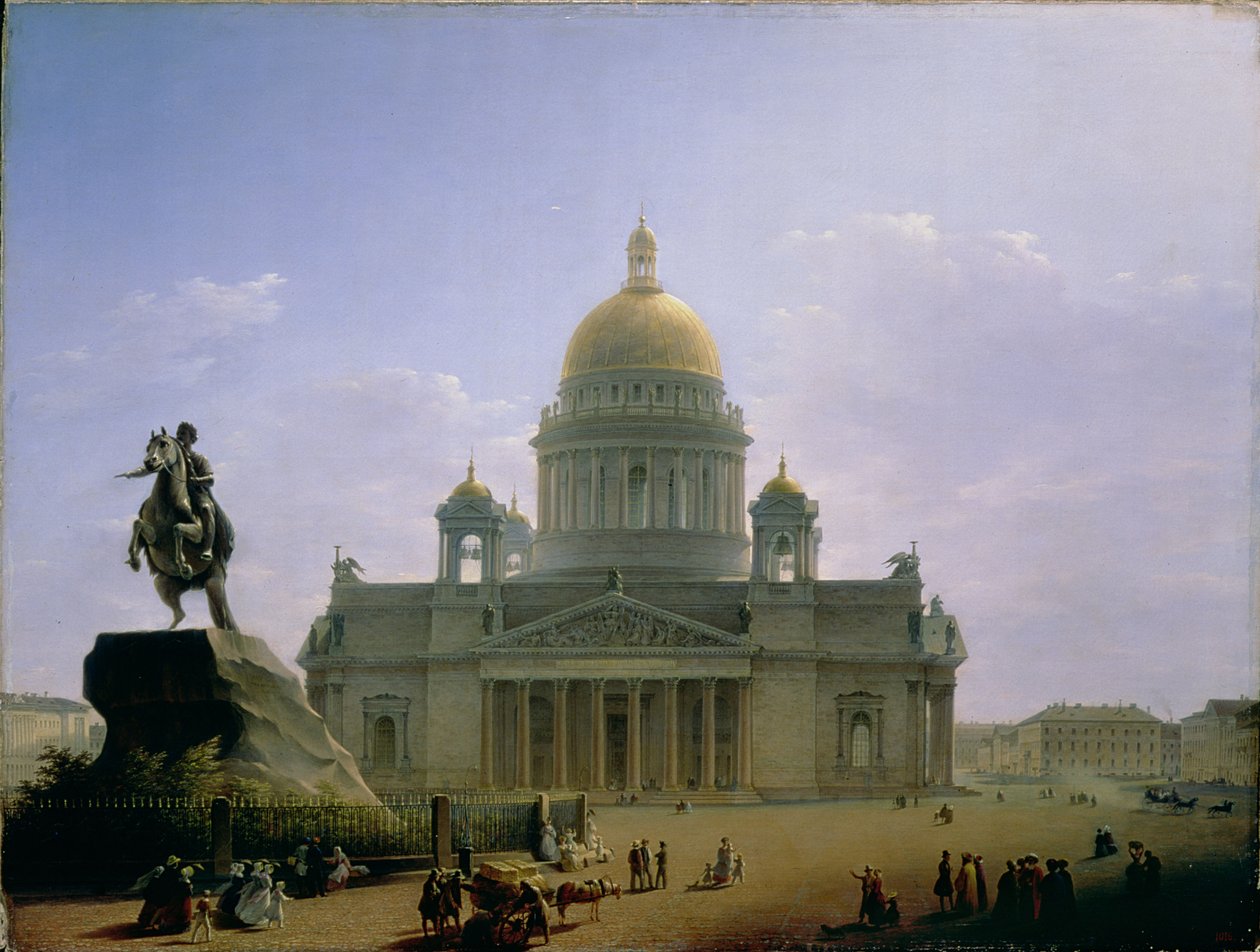Szent Izsák-székesegyház Nagy Péter szobrával, 1844 alkotó: Maksim Nikiforovich Vorobiev