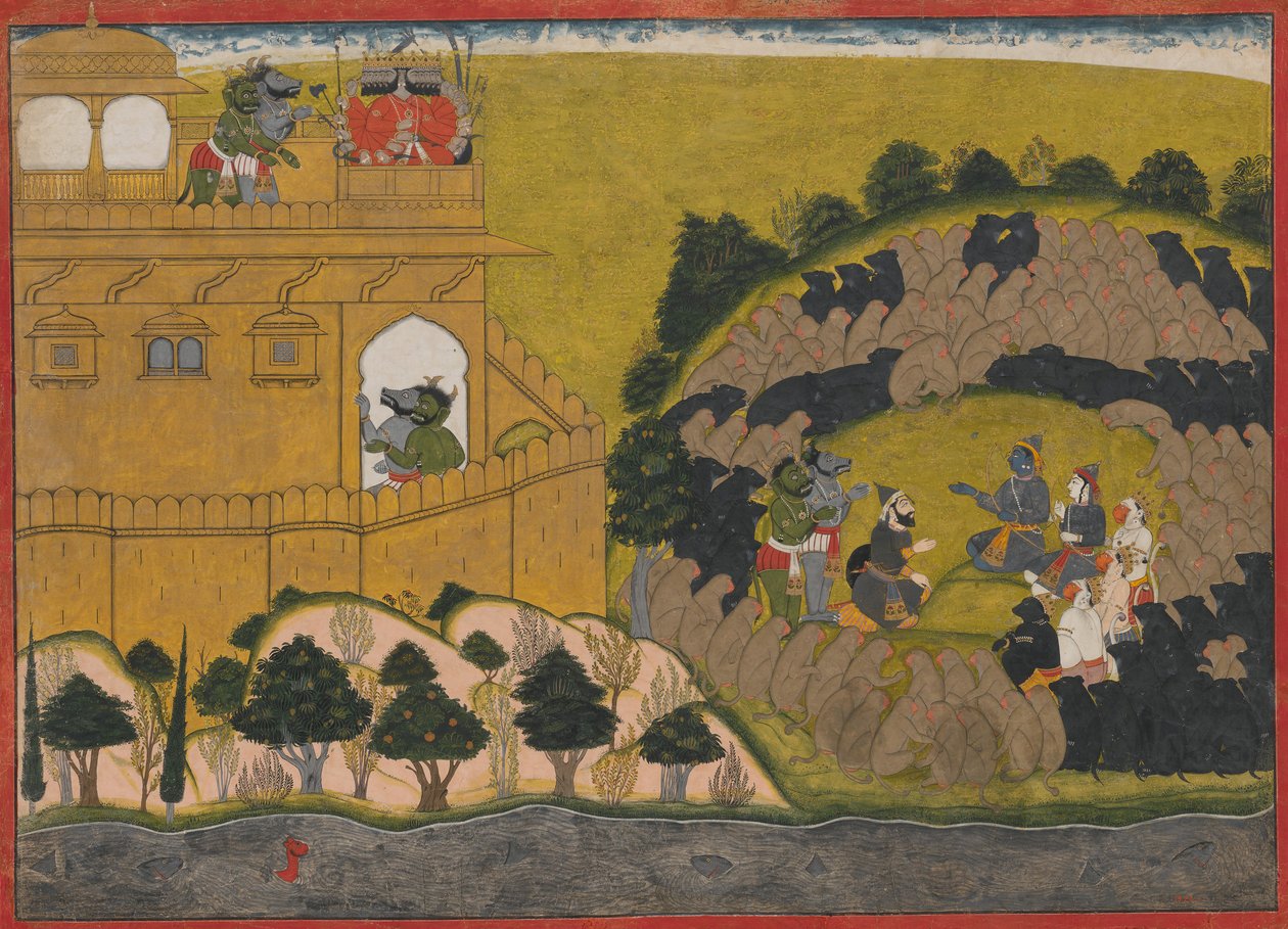 Rama kiadja a démonkémeket Shuka és Sarana: Folio from the Siege of Lanka sorozatból, 1725 körül. alkotó: Manaku