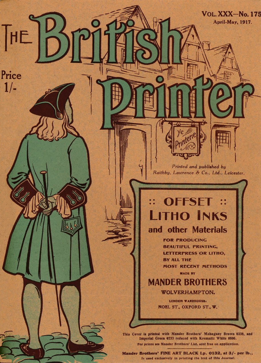 The British Printer Vol. XXX – 175. szám április-május, 1917. borító, 1917 alkotó: Mander Brothers