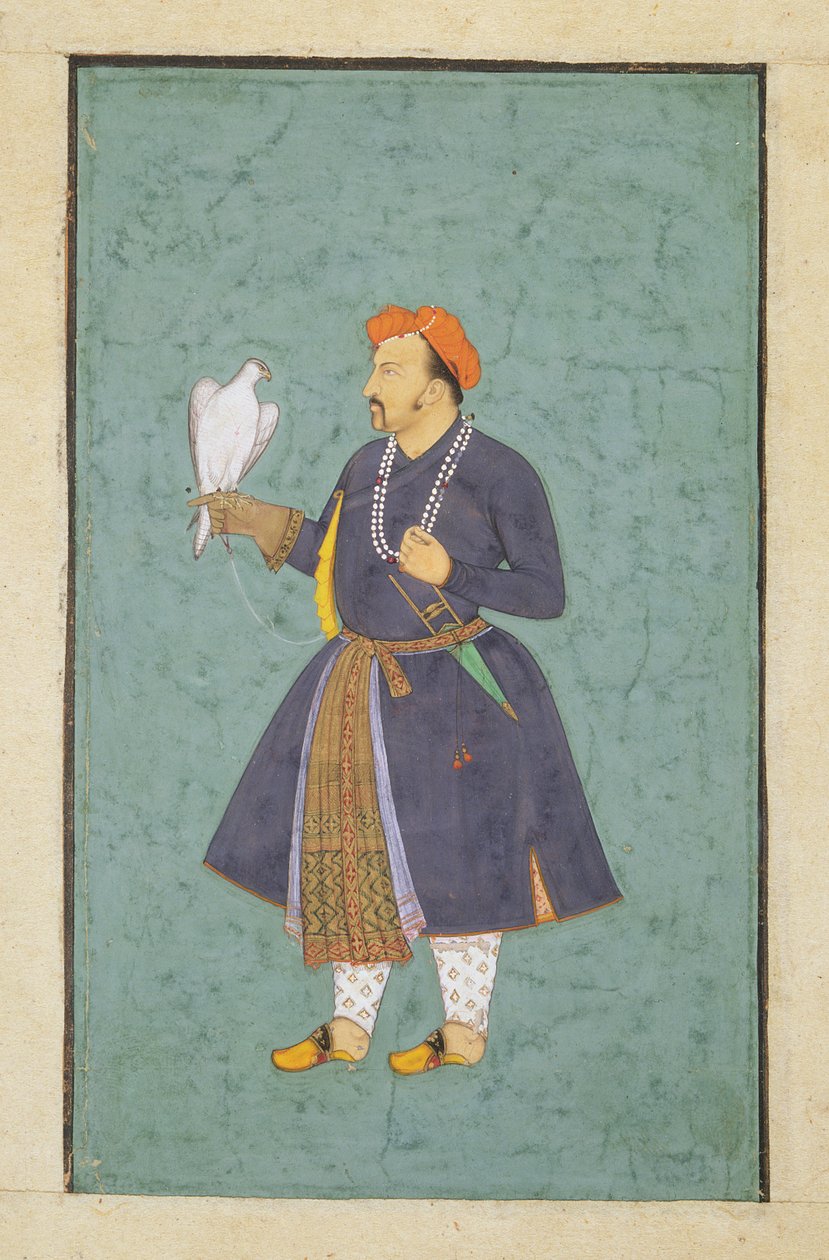 Sólymot tartó Jahangir portréja, 1600-1600 körül (wc és arany papíron) alkotó: Manohar attr. to Manohar attr. to
