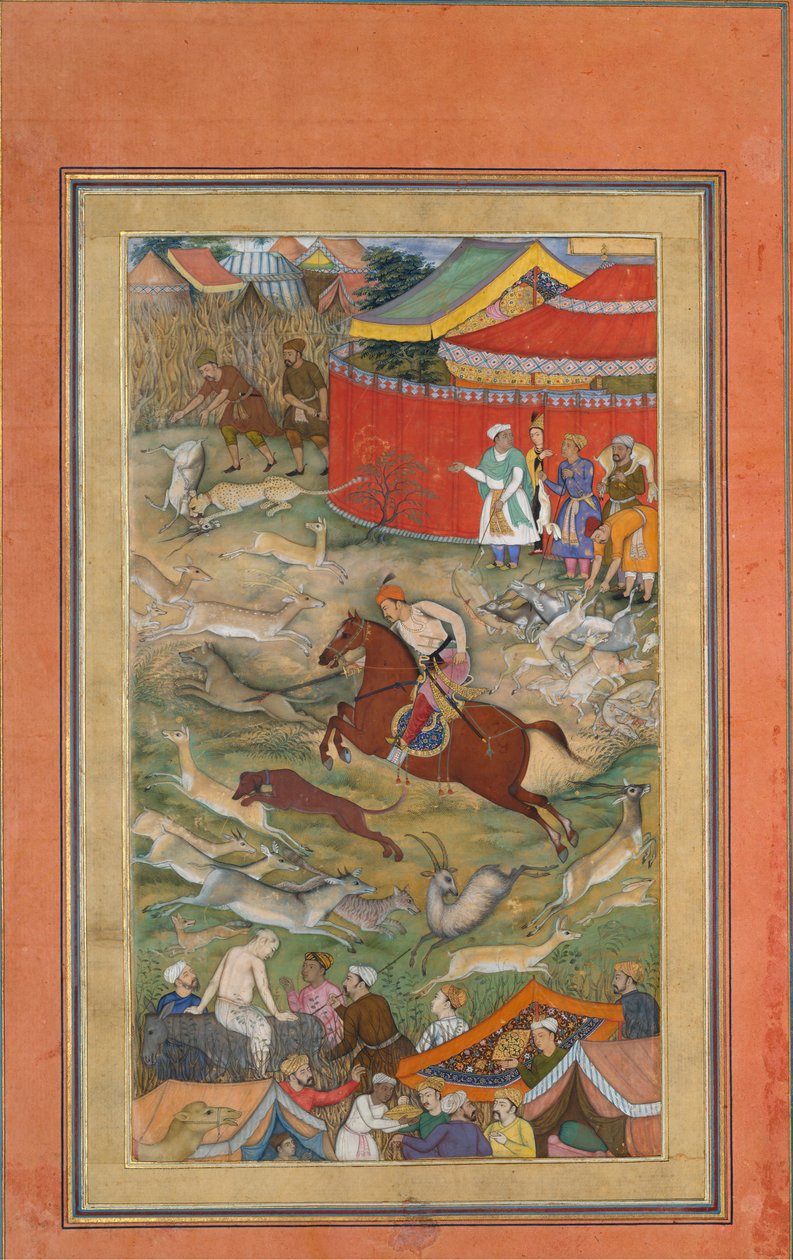 Hameed Bhakri Punishad, Akbar, Folio egy Akbarnamából, kb. 1604. alkotó: Manohar