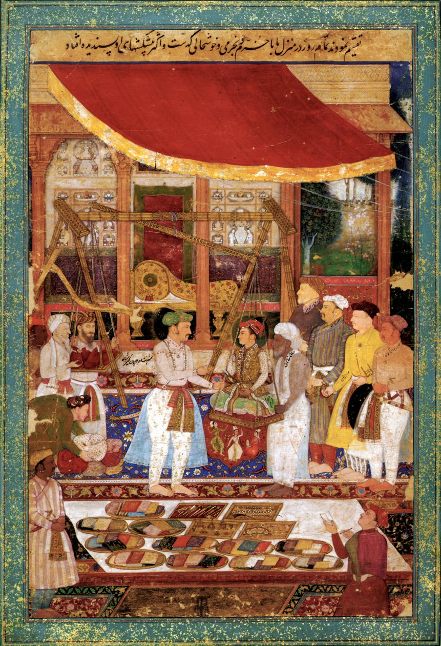 Dzsahangir császár aranyban mérlegeli Khurram herceget, 1610-1615 körül (miniatúra) alkotó: Manohar Manohar