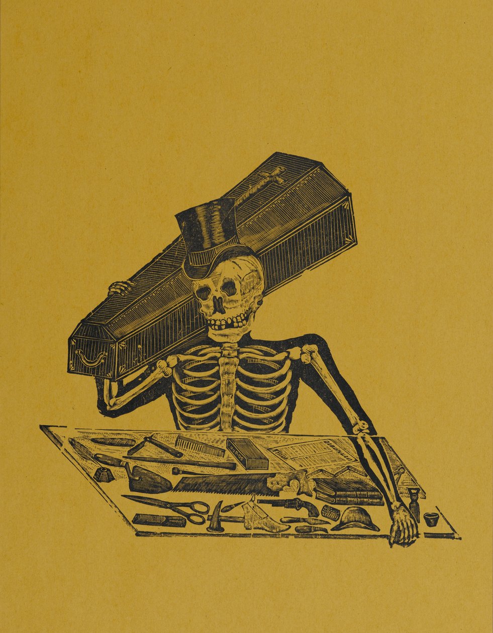 Skeleton Undertaker, 330 Grabados Originalesből, nyomtatta Antonio Vanegas Arroyo (1850-1917), Mexikóváros, Mexikó (domborműves gravírozás) alkotó: Manuel Manilla