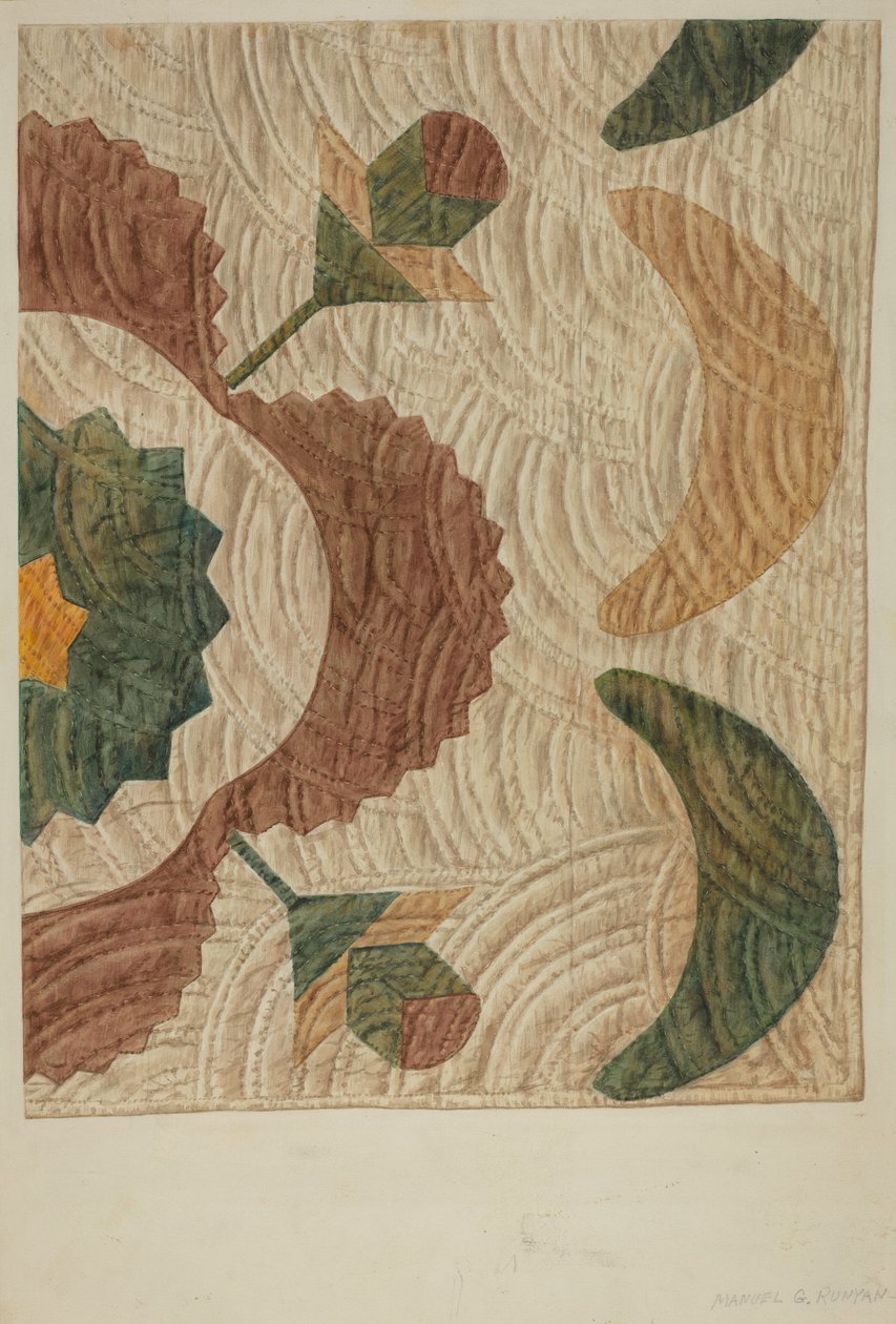 Rátétes és steppelt takaró, c. 1938. alkotó: Manuel G. Runyan