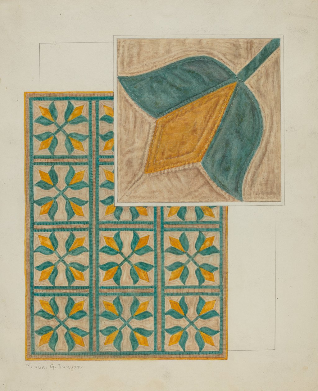 Huzat-rátott paplan, c. 1937. alkotó: Manuel G. Runyan