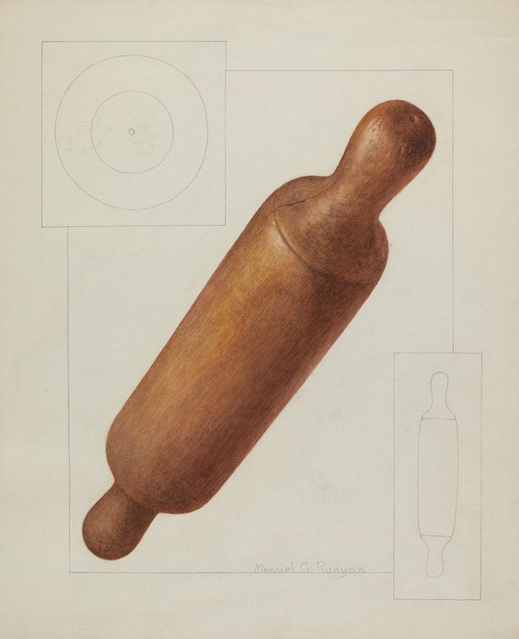 Tészta sodrófa, c. 1937. alkotó: Manuel G. Runyan