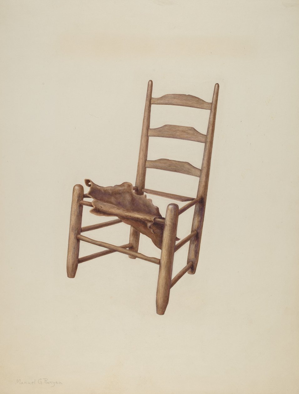 Kézzel készített szék - nyersbőr ülés, c. 1939. alkotó: Manuel G. Runyan