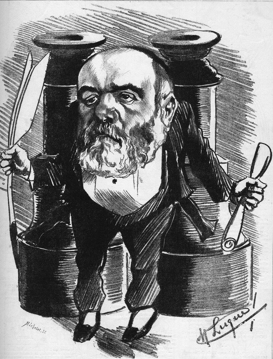 Francisque Sarcey drámakritikust ábrázoló karikatúra alkotó: Manuel Luque