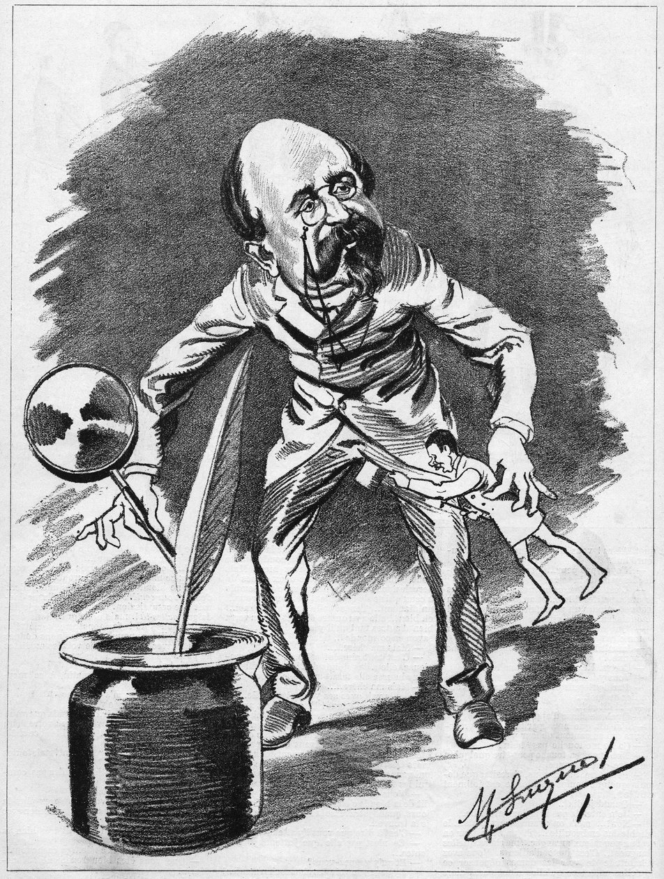 Edmond Gondinet (1828-1888) francia drámaíró. Manuel Luque karikaturista rajzfilmje. Az 1886-os „The Cartoon”-ban. alkotó: Manuel Luque