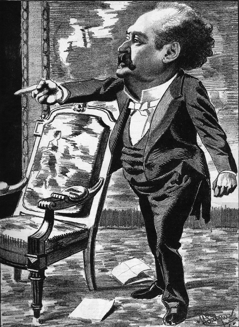 Jose Dupuis (1831-1900), színész, fantasy komikus. Manuel Luque karikaturista rajzfilmje. Az 1886-os „The Cartoon”-ban. alkotó: Manuel Luque