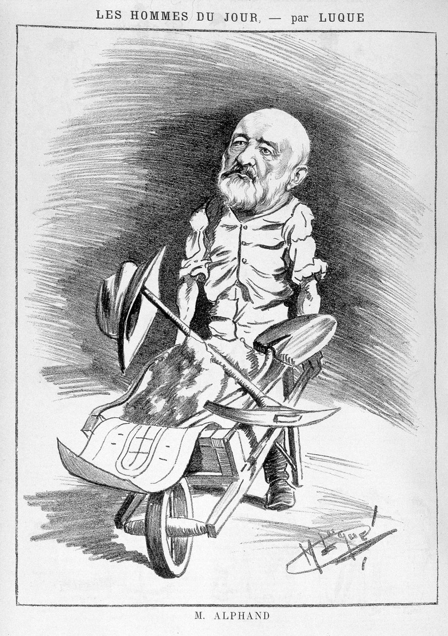 Párizs átalakulásai a második birodalom alatt, Haussmann Paris: Jean Charles Adolphe Alphand (1817-1891) mérnököt ábrázoló humorista rajz. Részt vett Párizs Haussmann báró által vezetett felújításában 1852 és 1870 között. Metszet a „Les h. alkotó: Manuel Luque