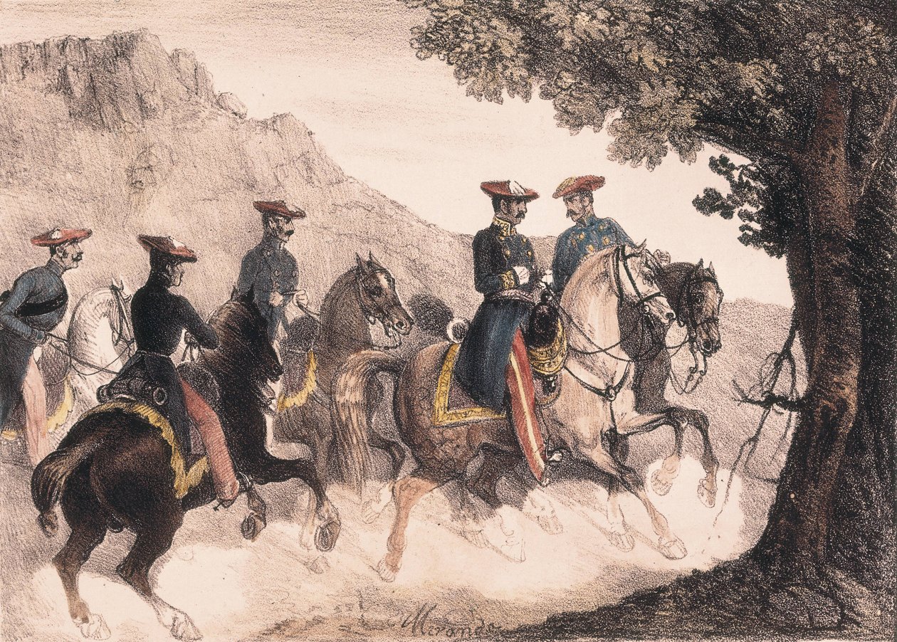 Az első karlista háború, Bruno de Villarreal és személyzete (színes litográfia) alkotó: Manuel Miranda
