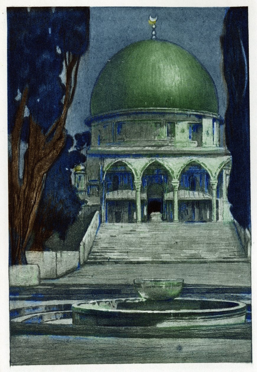 Al-Aksza mecset Jeruzsálemben. Manuel Orazzi (1860-1934) metszete, „Jeruzsálem kilátása”, Párizs alkotó: Manuel Orazi