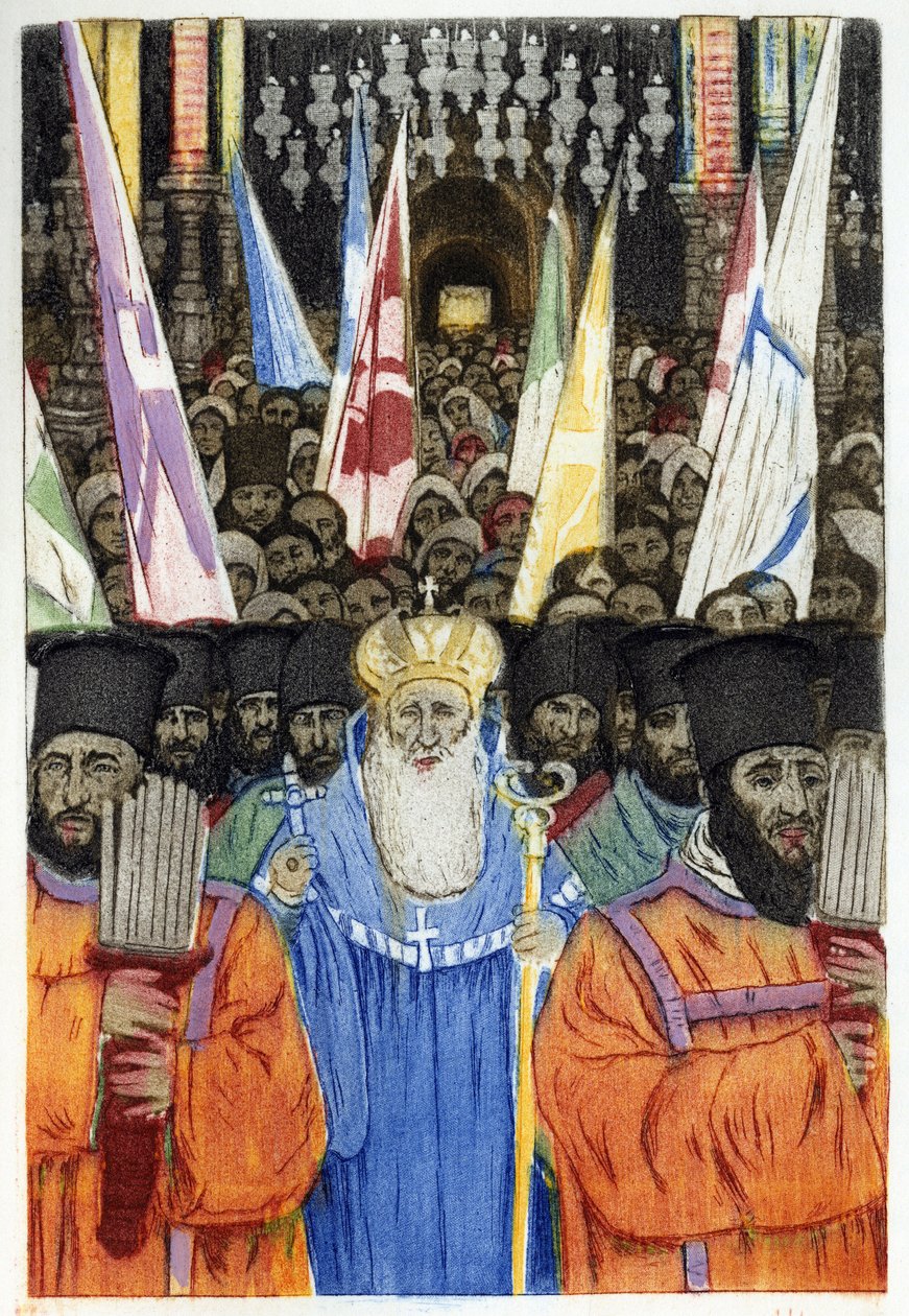 Zsidó ortodox szertartás Jeruzsálemben. Manuel Orazzi (1860-1934) metszet, „” L