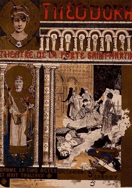 Victorien Sardou „Theodora” című plakátjának reprodukciója a Theater de la Porte Saint-Martinban, Párizsban (színes litó) (lásd: 127036) alkotó: Manuel Orazi