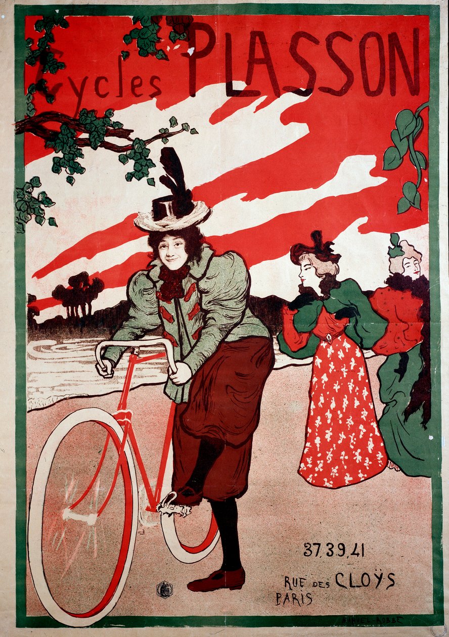 Belle Epoque: reklámplakát kerékpárokhoz (kerékpárokhoz) Plasson. Manuel Robbe (1872-1936) plakátja Magángyűjtemény alkotó: Manuel Robbe