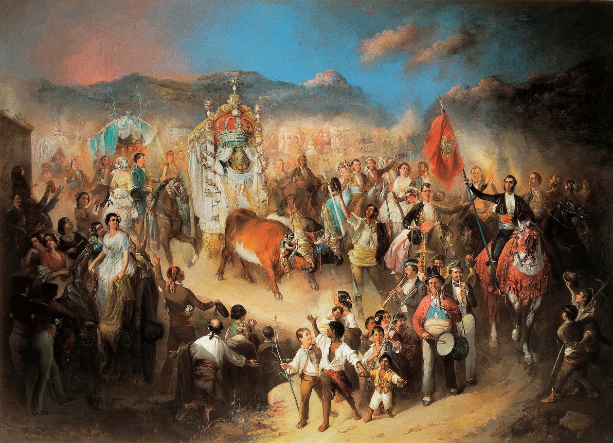 Az El Rocio körmenet: hagyományos andalúz ünnep a Szűz tiszteletére. Manuel Rodriguez de Guzman (1818-1867) festménye. 1850-1900 Segovia. Riofrio palota. alkotó: Manuel Rodriguez de Guzman