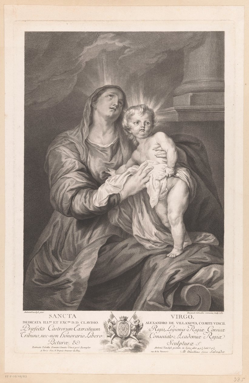 Mária a gyermek Krisztussal Sancta Virgo (cím a tárgyon) alkotó: Manuel Salvador Carmona