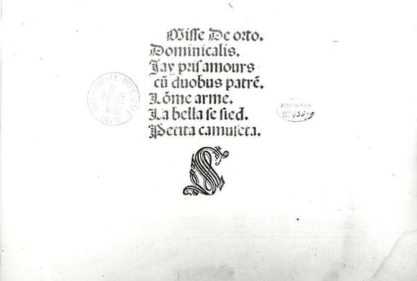 Címlap egy velencei nyilvános miséről Ottaviano Petrucci (1466-1539) nyomatában 1505 alkotó: Marbriano de Orto