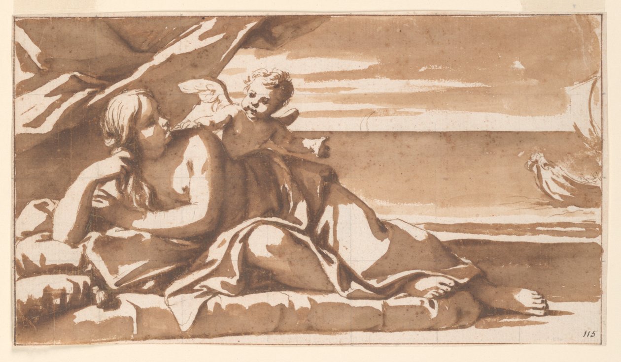 Tanulmány egy overdoor festményhez, Ariadne Bacchus hajójának megközelítésében alkotó: Marc Antonio Franceschini