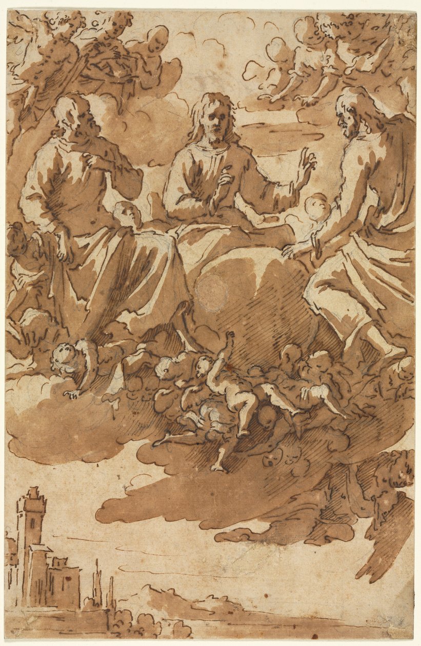 Krisztus a dicsőségben két szenttel, első harmadik 17. század. alkotó: Marcantonio Bassetti
