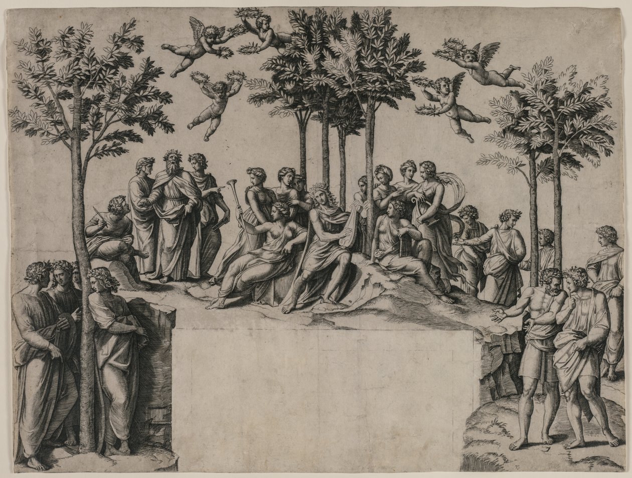 Apollo a Parnassuson, c. 1517-1520. alkotó: Marcantonio Raimondi