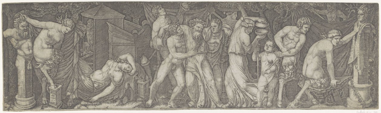 Bacchanal részeg Bacchusszal, szatírokkal és maenádokkal alkotó: Marcantonio Raimondi