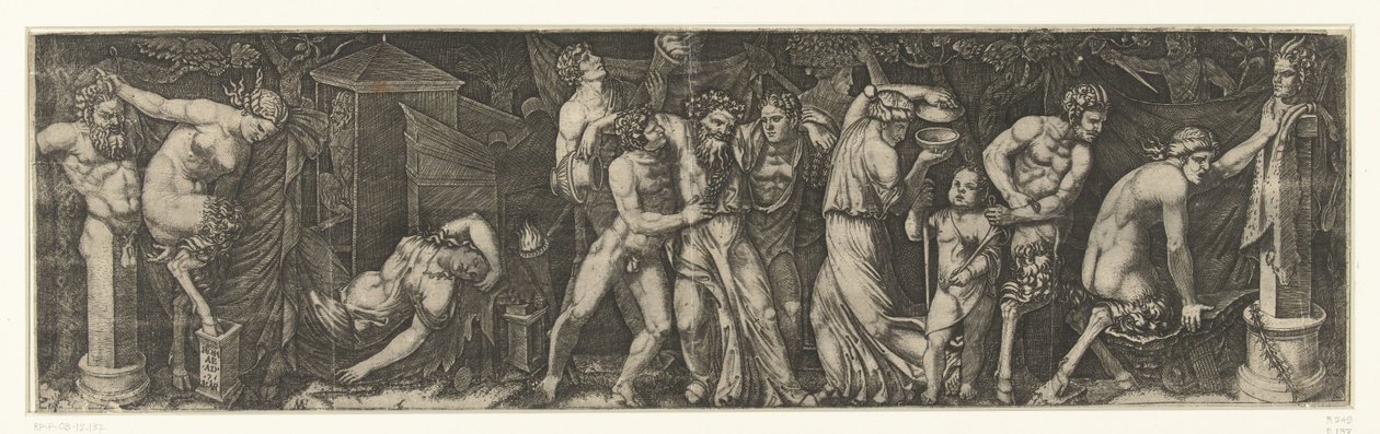 Bacchanal részeg bakchussal, szatírokkal és maenádokkal alkotó: Marcantonio Raimondi