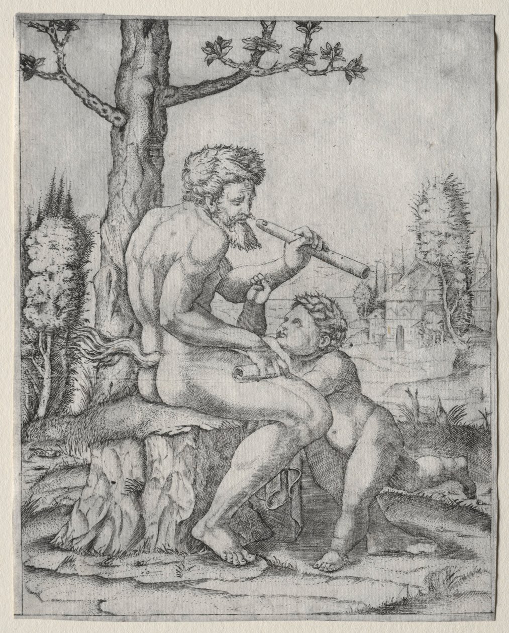 Faun és gyermek c. 1509. alkotó: Marcantonio Raimondi