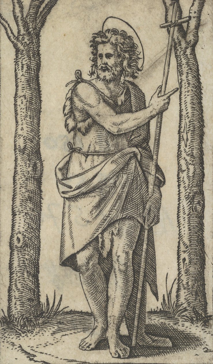 Keresztelő János bottal, a Piccoli Santi sorozatból, a Small Saints,..., kb. 1500-1527. alkotó: Marcantonio Raimondi
