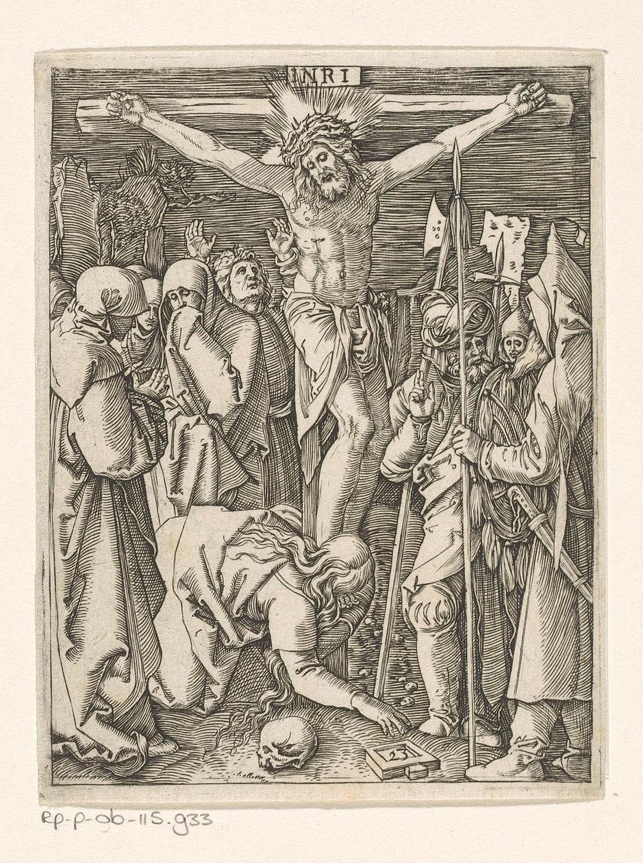 Keresztre feszítés Krisztus szenvedése (sorozat címe) alkotó: Marcantonio Raimondi