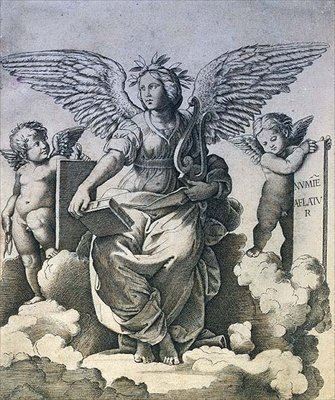 Költészet, 1515 körül (metszet) alkotó: Marcantonio Raimondi