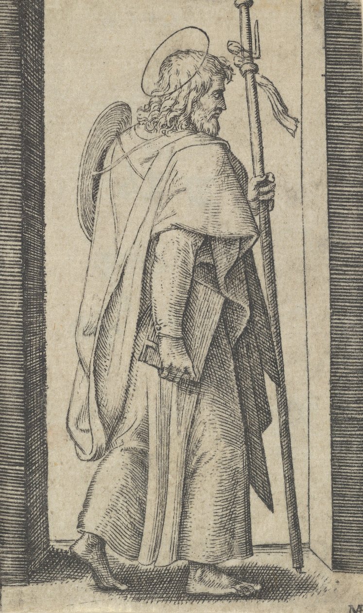 Major Szent Jakab, a jobb keze a könyv, a baljában a bot jobbra néz, a t...-tól kb. 1500-1527. alkotó: Marcantonio Raimondi