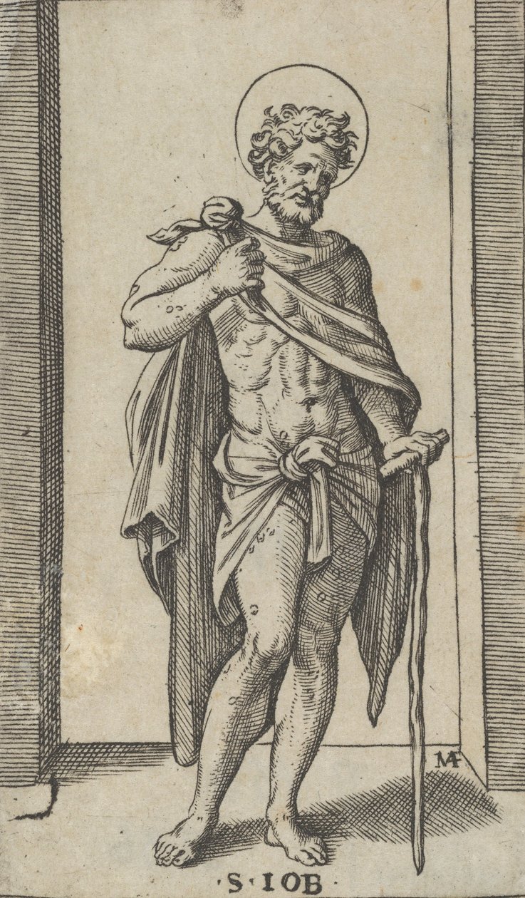 Szent Job, köpenyben, a Piccoli Santi Small Saints sorozatból, kb. 1..., kb. 1500-1527. alkotó: Marcantonio Raimondi