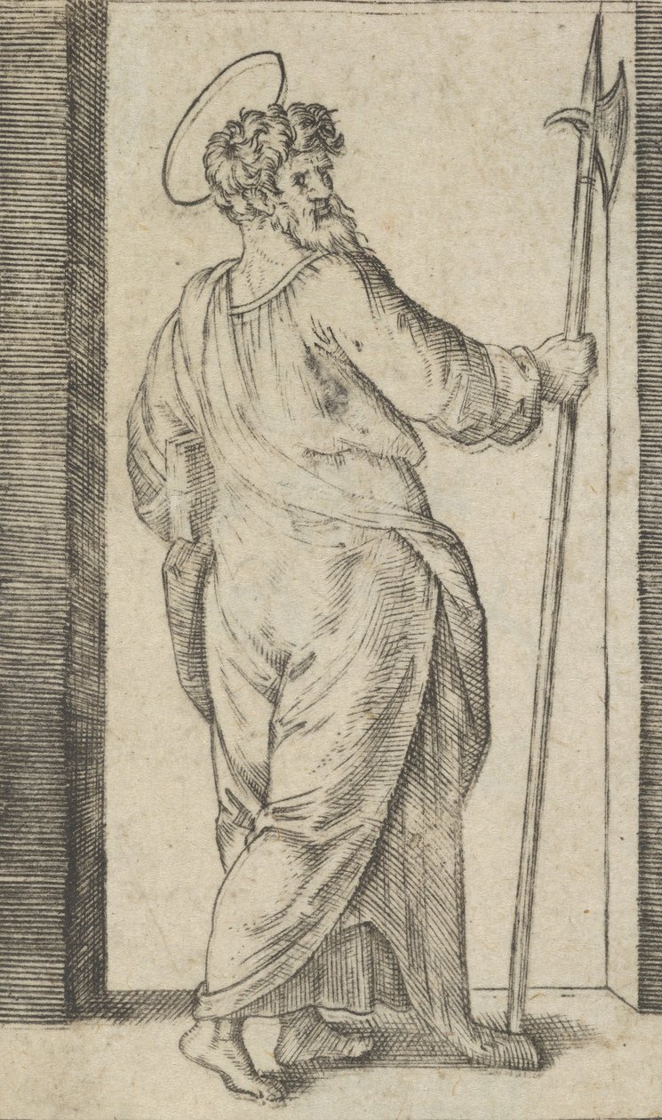 Szent Jude, jobb kezében alabárdot tartva, a Piccoli Santi sorozatból ..., kb. 1500-1527. alkotó: Marcantonio Raimondi