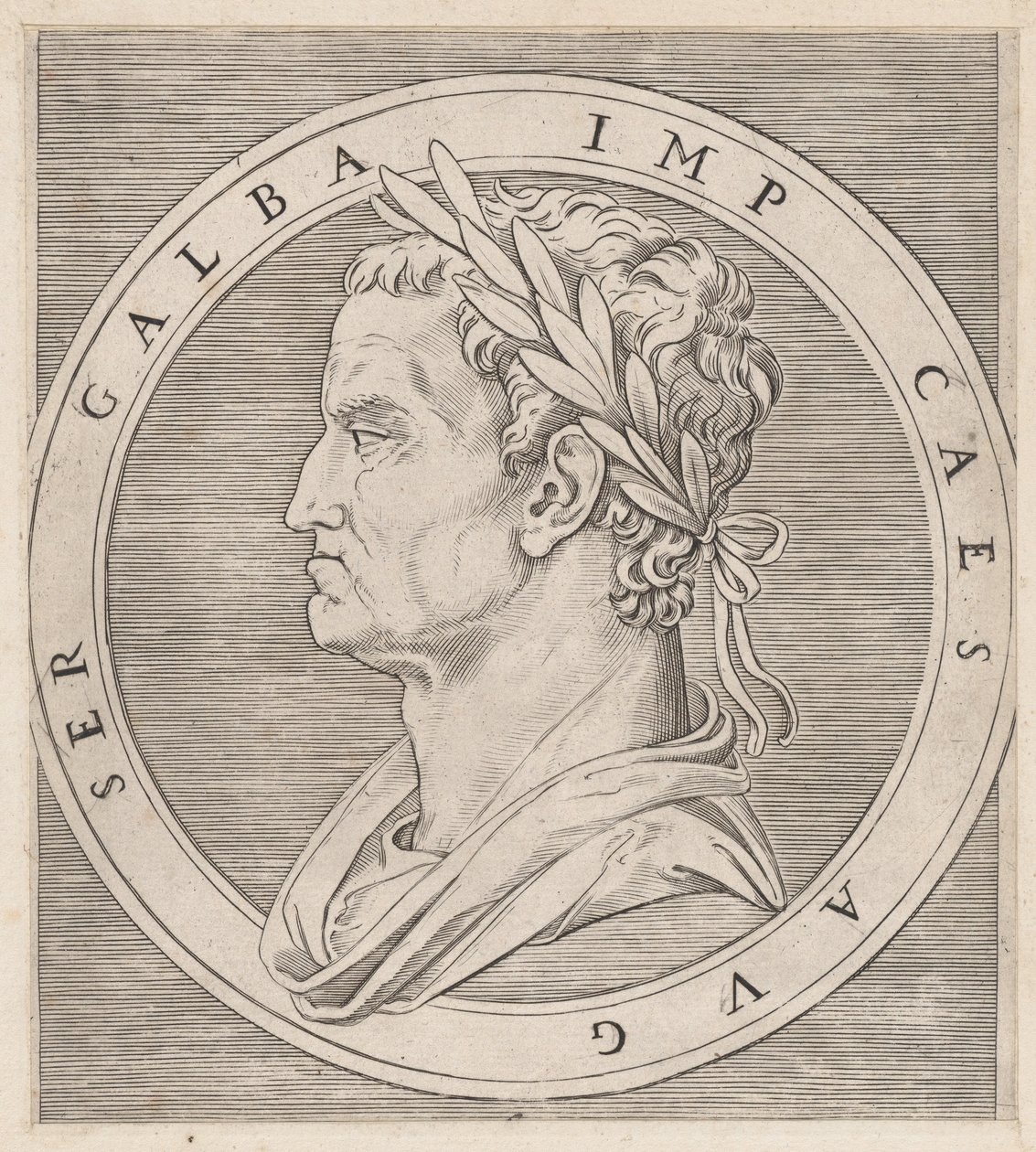 A római nagyszerűség tükre: Galba, A tizenkét császárból, kb. 1500-1534., kb. 1500-1534. alkotó: Marcantonio Raimondi