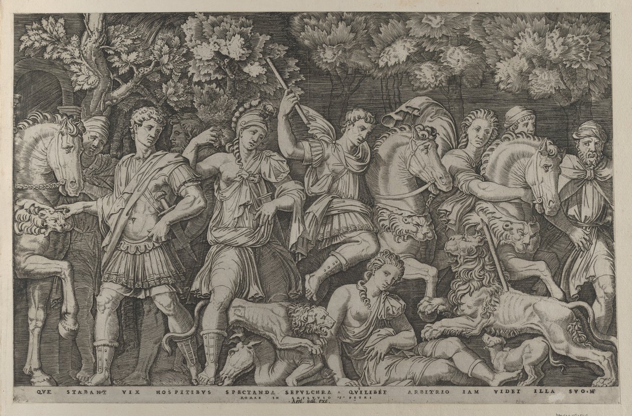 Az Oroszlánvadászat, kb. 1500-1534., kb. 1500-1534. alkotó: Marcantonio Raimondi