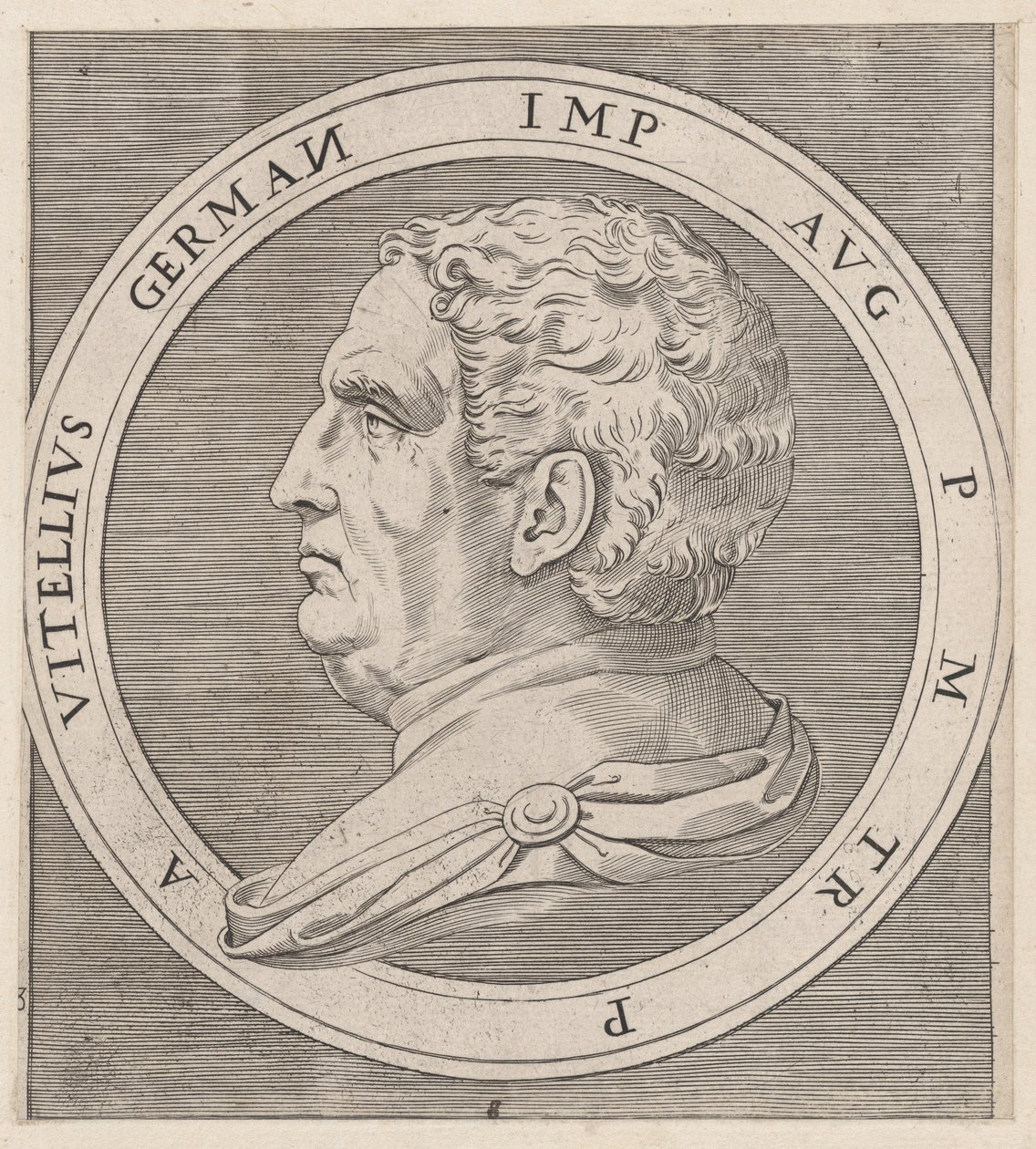A nagyszerűség római tükre: Vitellius, A tizenkét Caesarból, kb. 1500-1534., kb. 1500-1534. alkotó: Marcantonio Raimondi