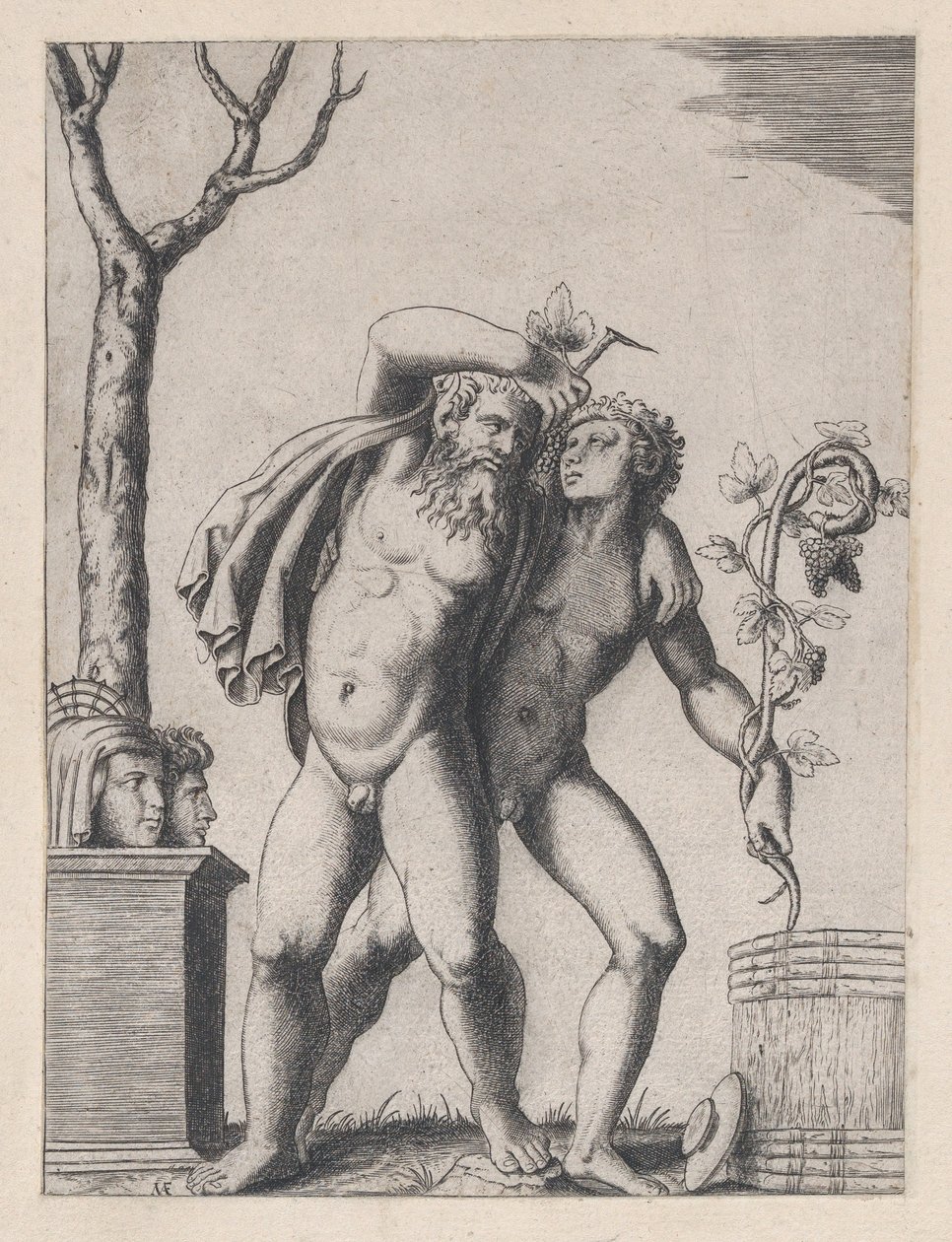 A nagyszerűség római tükre: Fiatal és öreg Bacchant, kb. 1514-36, kb. 1514-36. alkotó: Marcantonio Raimondi
