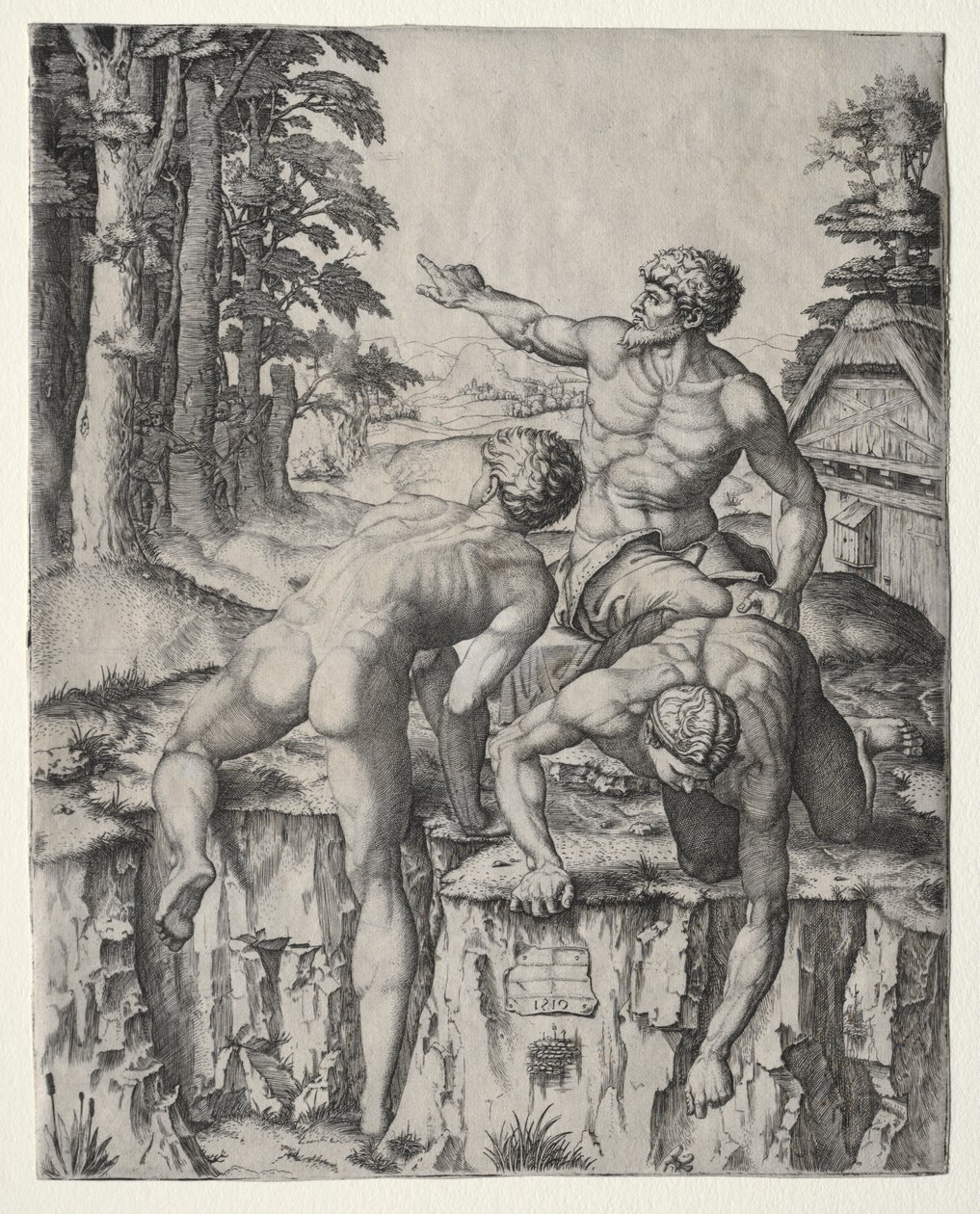 A hegymászók (három figura Michelangelo cascinai csatájából) alkotó: Marcantonio Raimondi