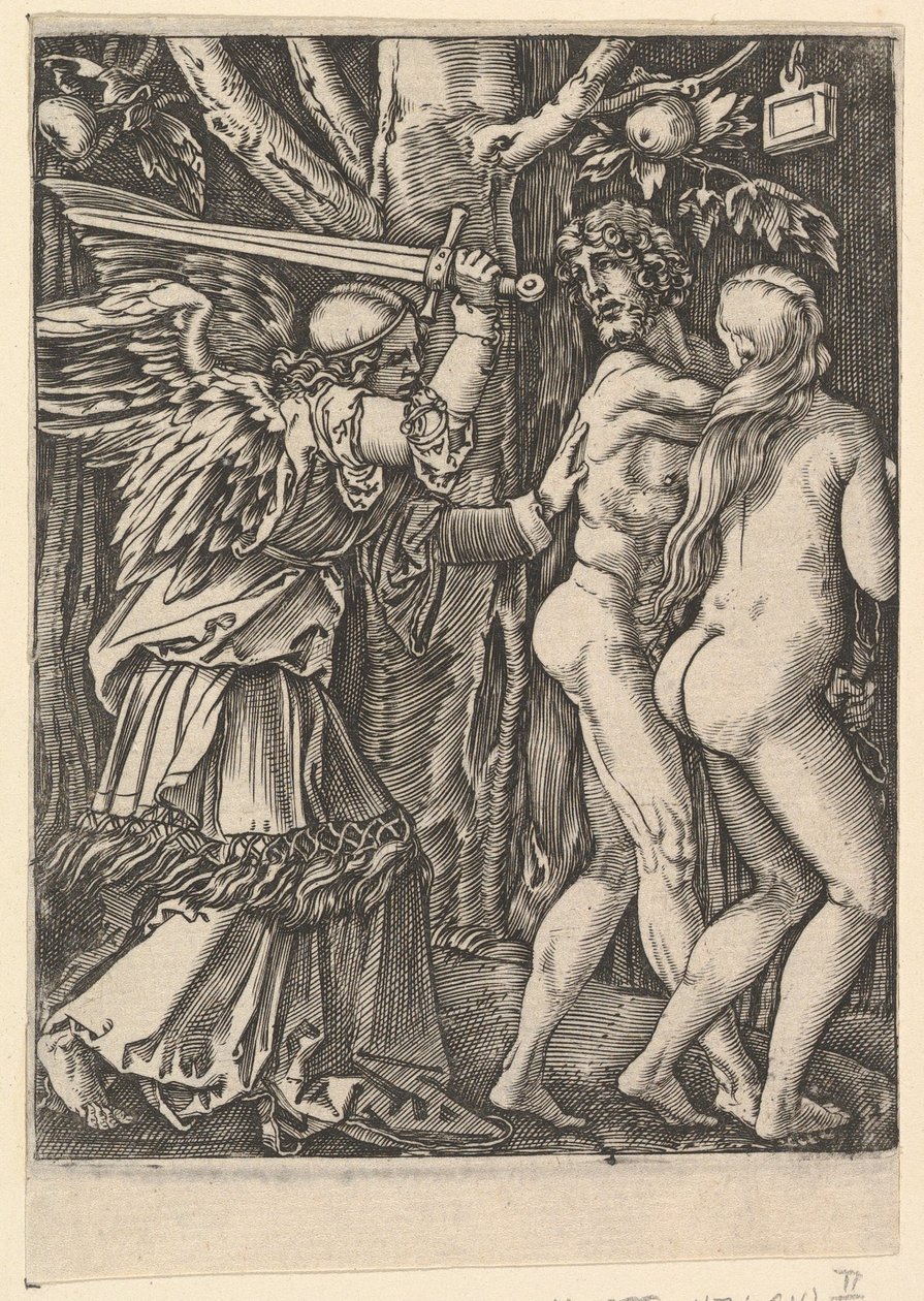 A Kiűzetés a Paradicsomból, Dürer után, kb. 1500-1534. alkotó: Marcantonio Raimondi