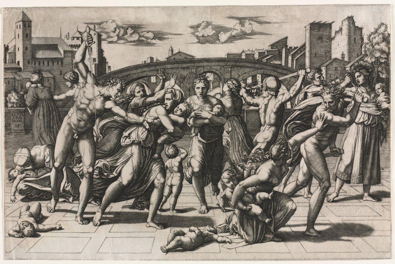 Az ártatlanok mészárlása fenyő nélkül c. 1513-1515. alkotó: Marcantonio Raimondi